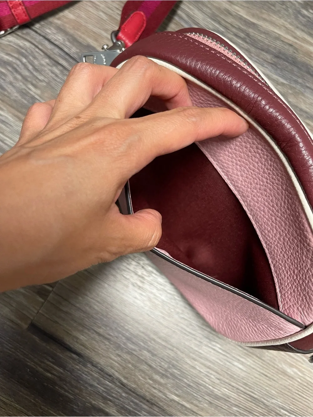 Coach Mini Jamie Camera Bag with Ski Speed Graphic in Powder Pink Wine Multi